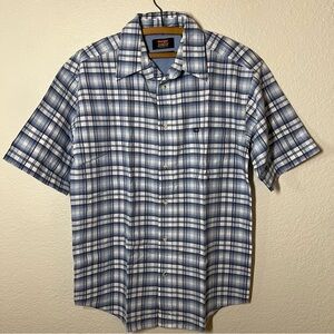 Wrangler Blue Plaid Button Down Shirt 100% Cotton Size Small